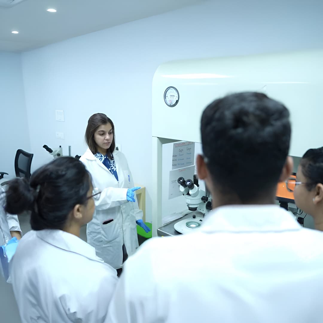 An educator demonstrating laboratory techniques to SEART students
